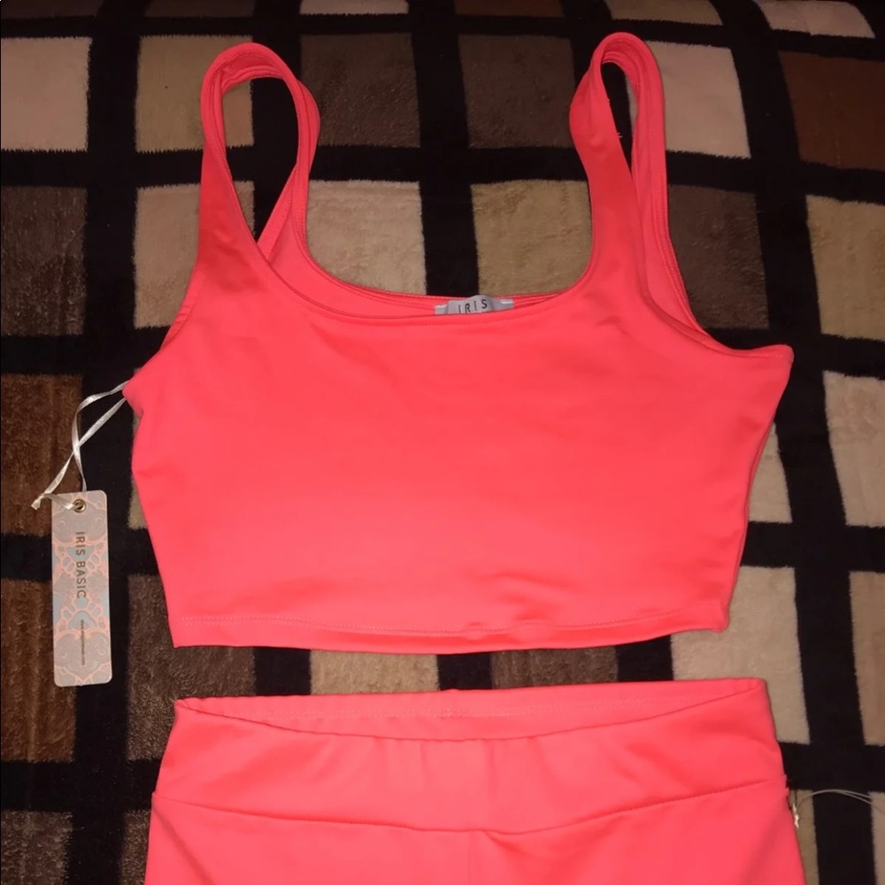 Neon pink 2 piece biker short set